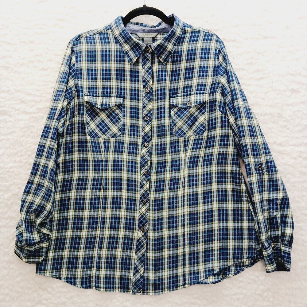 Blouse Plaid Flannel Button-Up Rustic Casual Country Chic Fall Layers Size XL